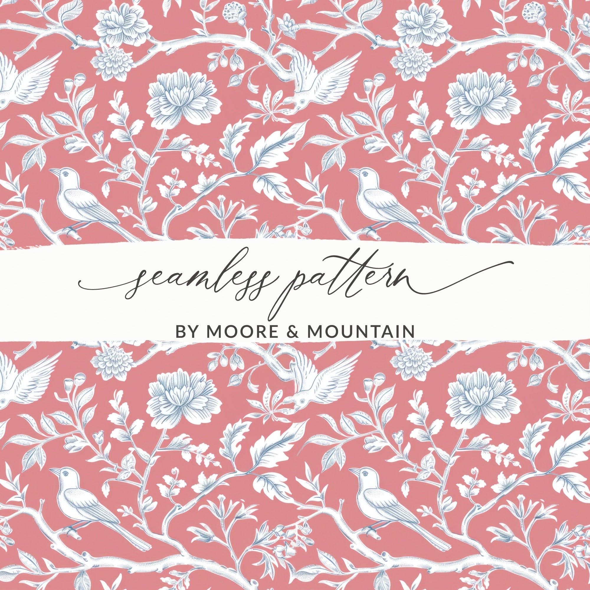 Bird and Floral Digital Seamless Pattern, Repeating Pattern Design, Textile Design, Scrapbooking, Wallpaper, Digital Paper - Moore and Mountain