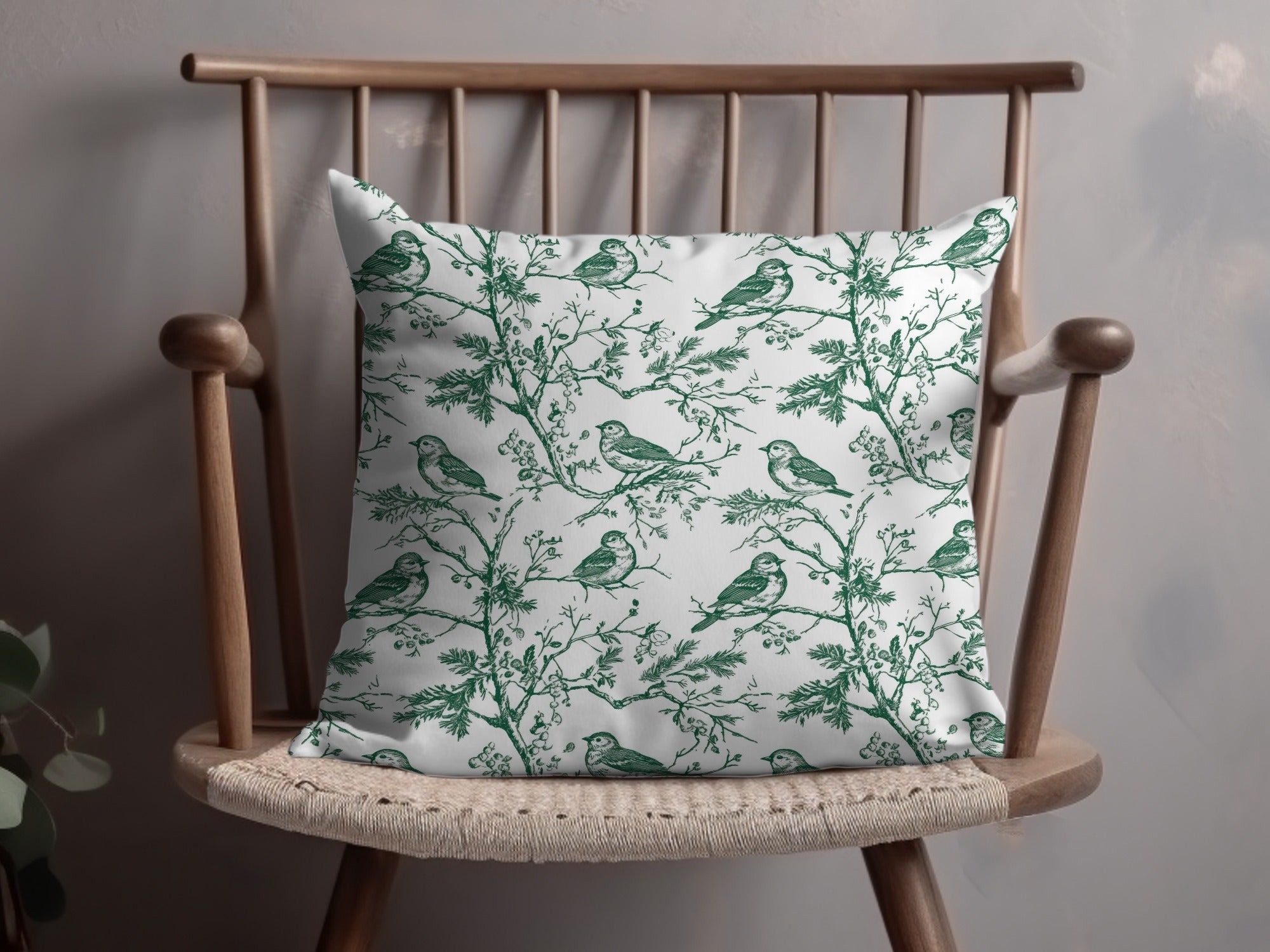 Bird Branch Seamless Pattern, Green on White, Digital Paper, Fabric Design, Scrapbooking, Printable, Floral Pattern, Nature Inspired Art - Moore and Mountain