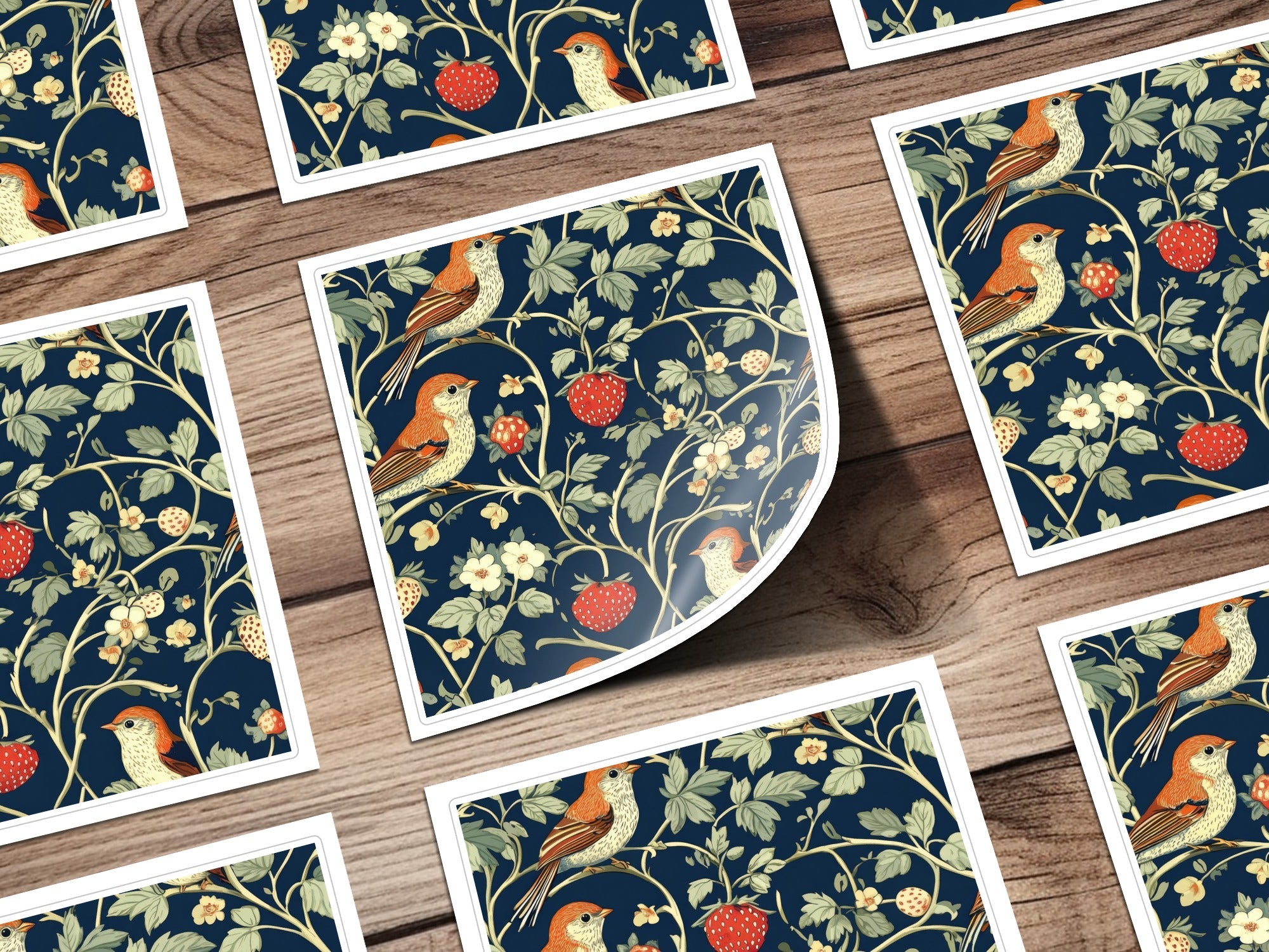 Bird Strawberry Digital Pattern, Seamless Tileable Design, Vintage Inspired Paper, Fabric Print, Floral, JPEG Files - Moore and Mountain