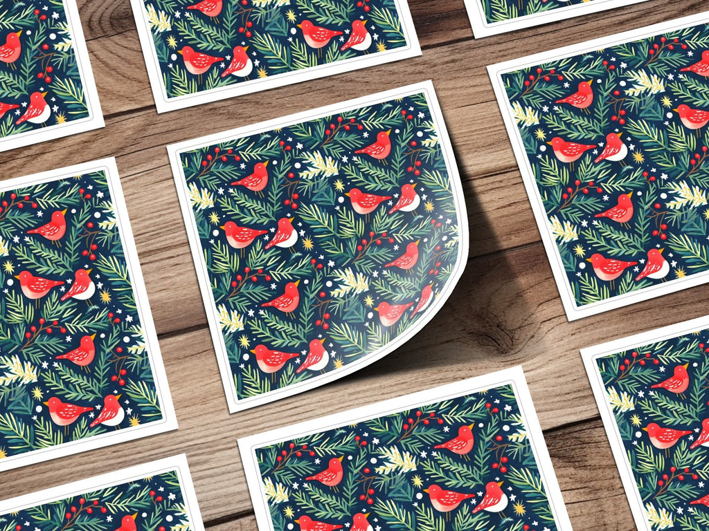 Birds Evergreen Branches With Berries Christmas Night Digital Pattern - Moore and Mountain