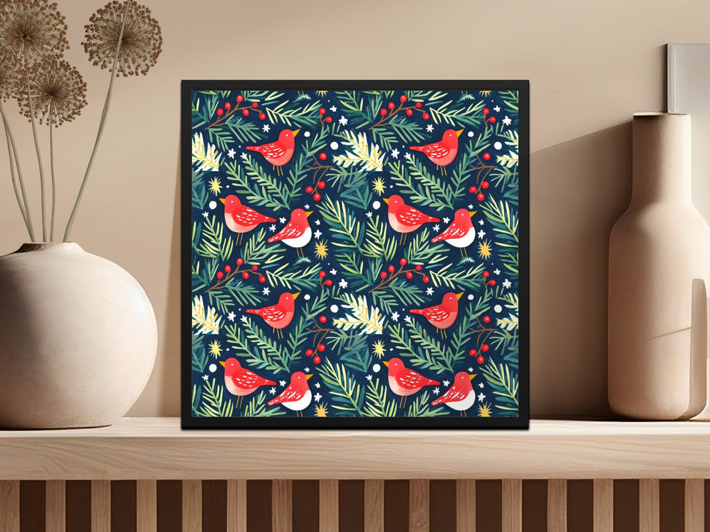 Birds Evergreen Branches With Berries Christmas Night Digital Pattern - Moore and Mountain