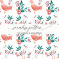 Birds Flowers Repeat Pattern Nature Inspired Design Digital - Moore and Mountain