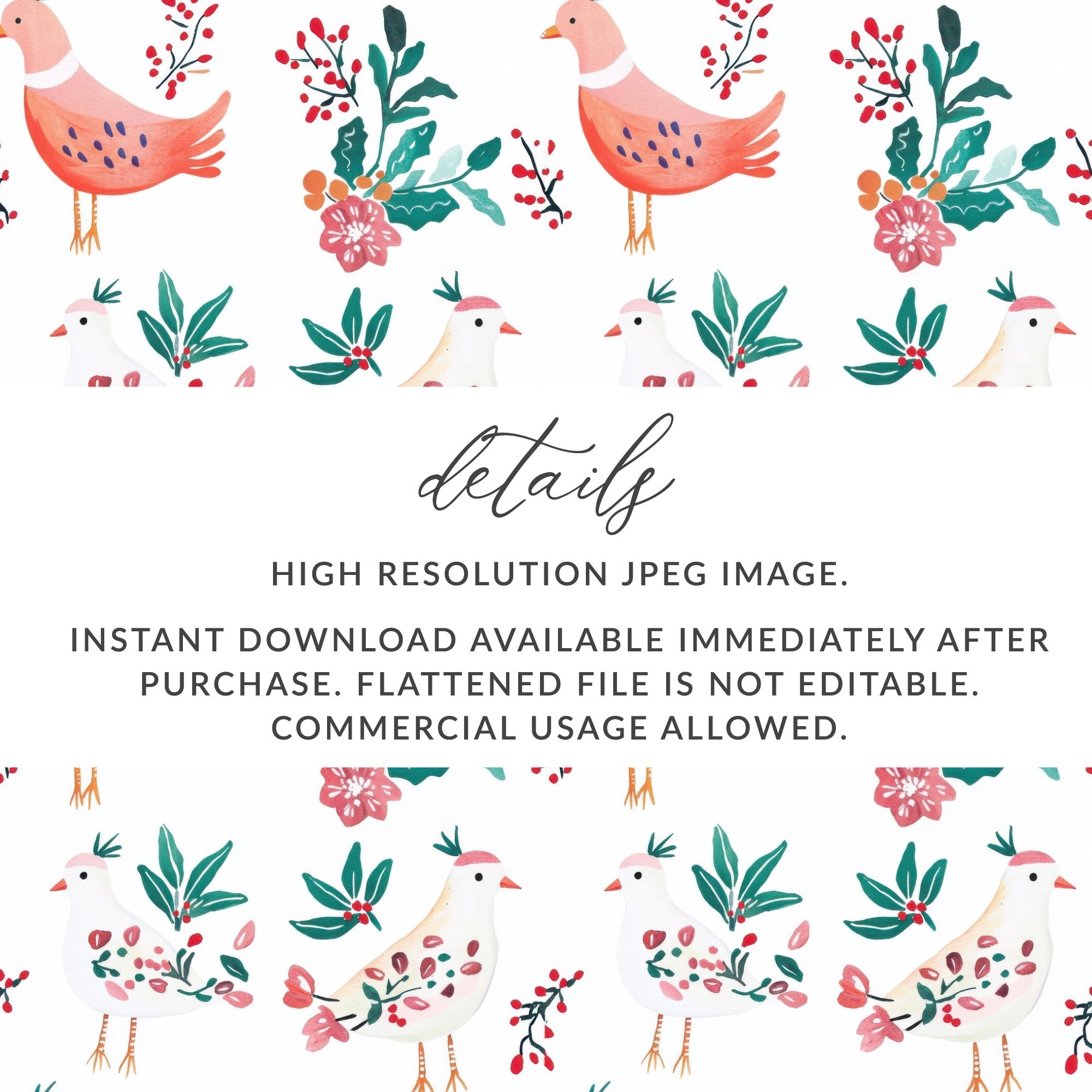 Birds Flowers Repeat Pattern Nature Inspired Design Digital - Moore and Mountain