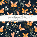 Black and Orange Spring Butterflies And Floral Pattern Dark Background Digital - Moore and Mountain