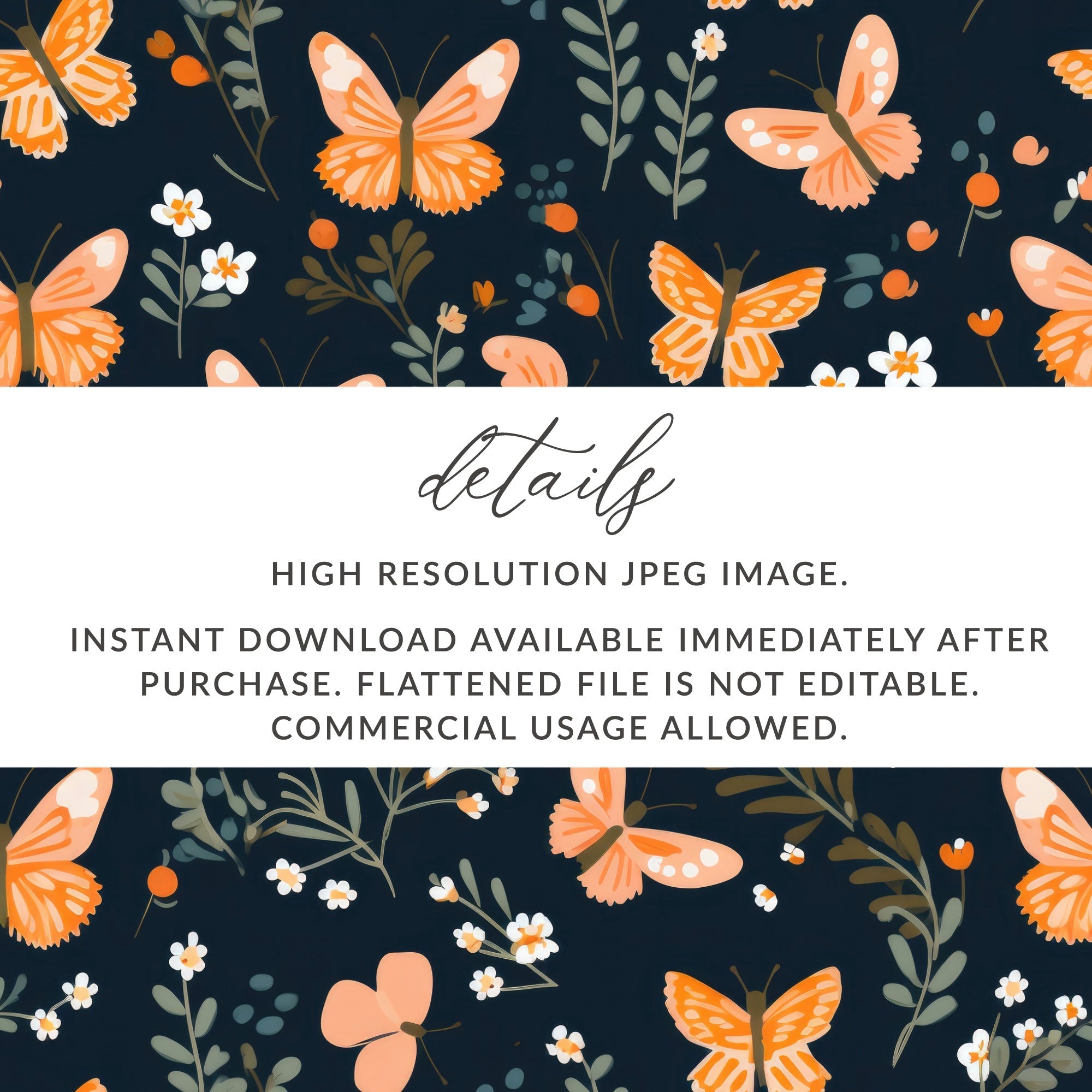 Black and Orange Spring Butterflies And Floral Pattern Dark Background Digital - Moore and Mountain