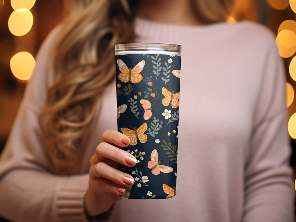 Black and Orange Spring Butterflies And Floral Pattern Dark Background Digital - Moore and Mountain