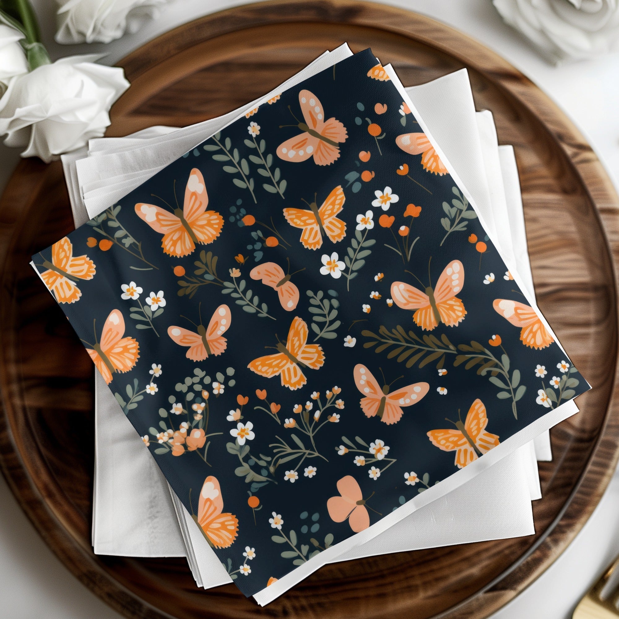 Black and Orange Spring Butterflies And Floral Pattern Dark Background Digital - Moore and Mountain