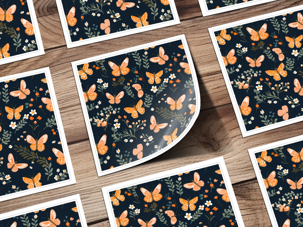 Black and Orange Spring Butterflies And Floral Pattern Dark Background Digital - Moore and Mountain