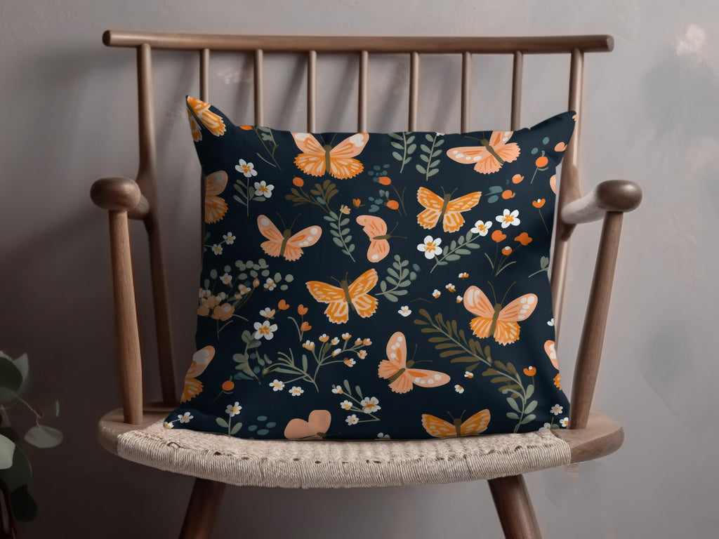 Black and Orange Spring Butterflies And Floral Pattern Dark Background Digital - Moore and Mountain