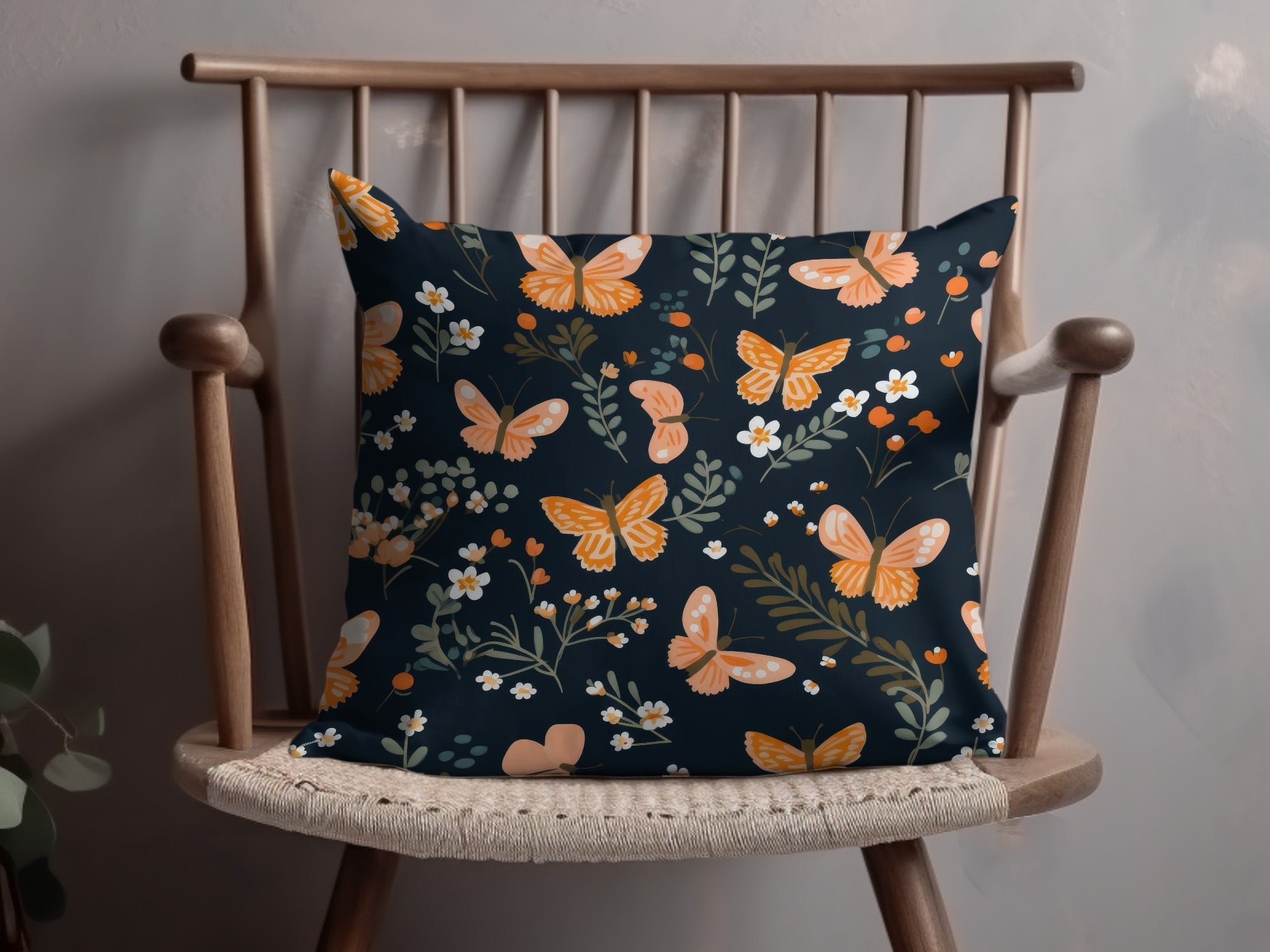 Black and Orange Spring Butterflies And Floral Pattern Dark Background Digital - Moore and Mountain