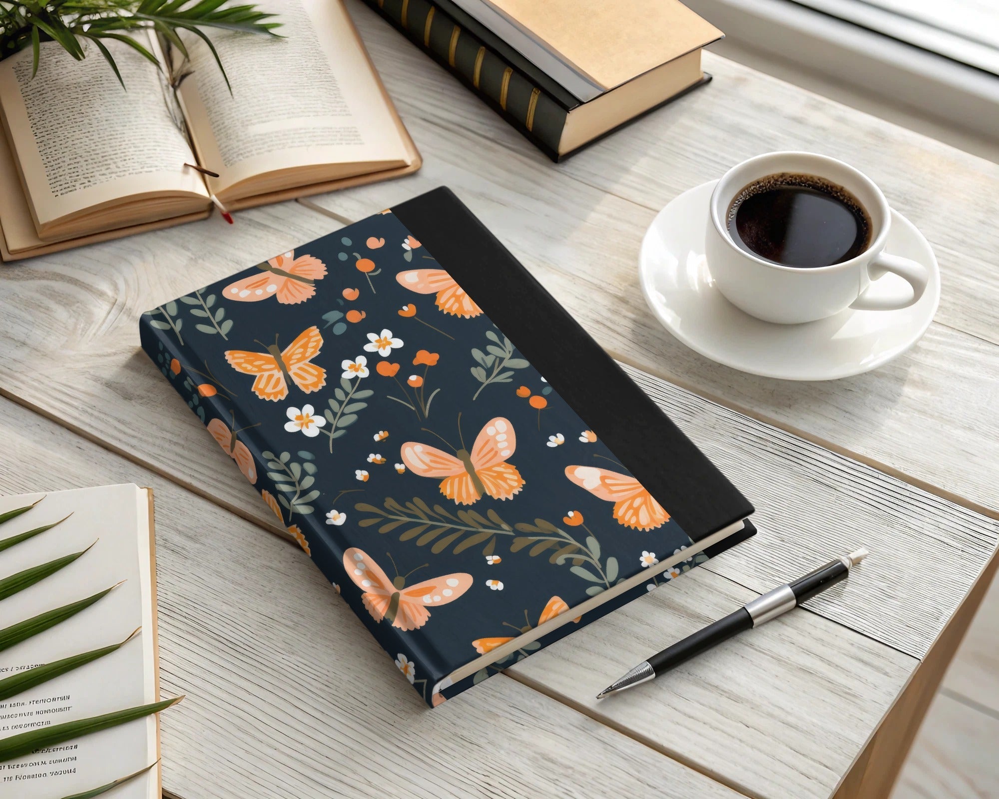 Black and Orange Spring Butterflies And Floral Pattern Dark Background Digital - Moore and Mountain