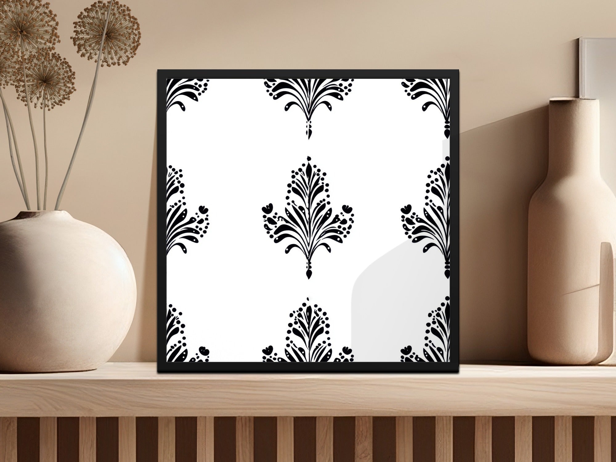 Black and White Abstract Doodle Art, Geometric Art Nouveau Seamless Pattern - Moore and Mountain