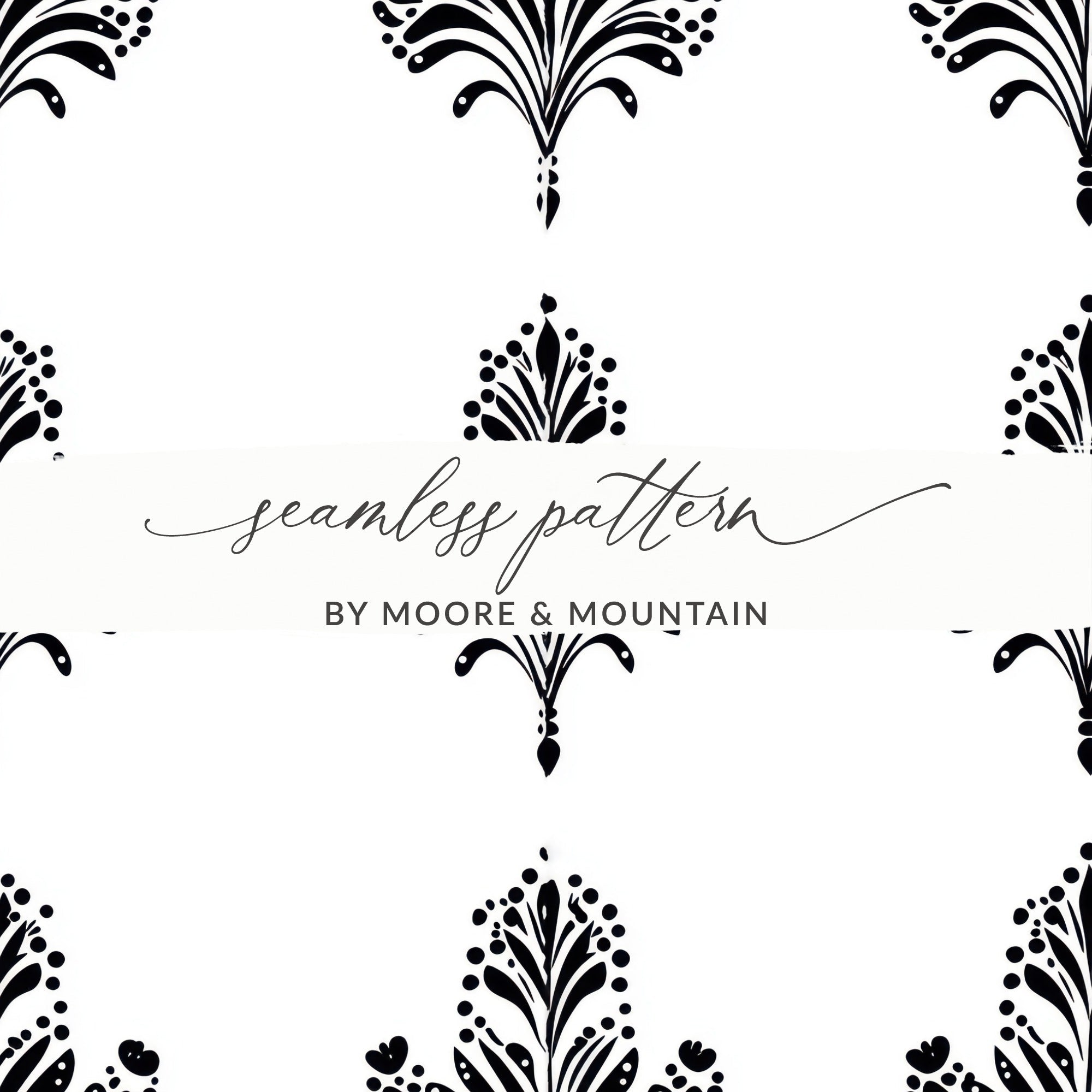 Black and White Abstract Doodle Art, Geometric Art Nouveau Seamless Pattern - Moore and Mountain