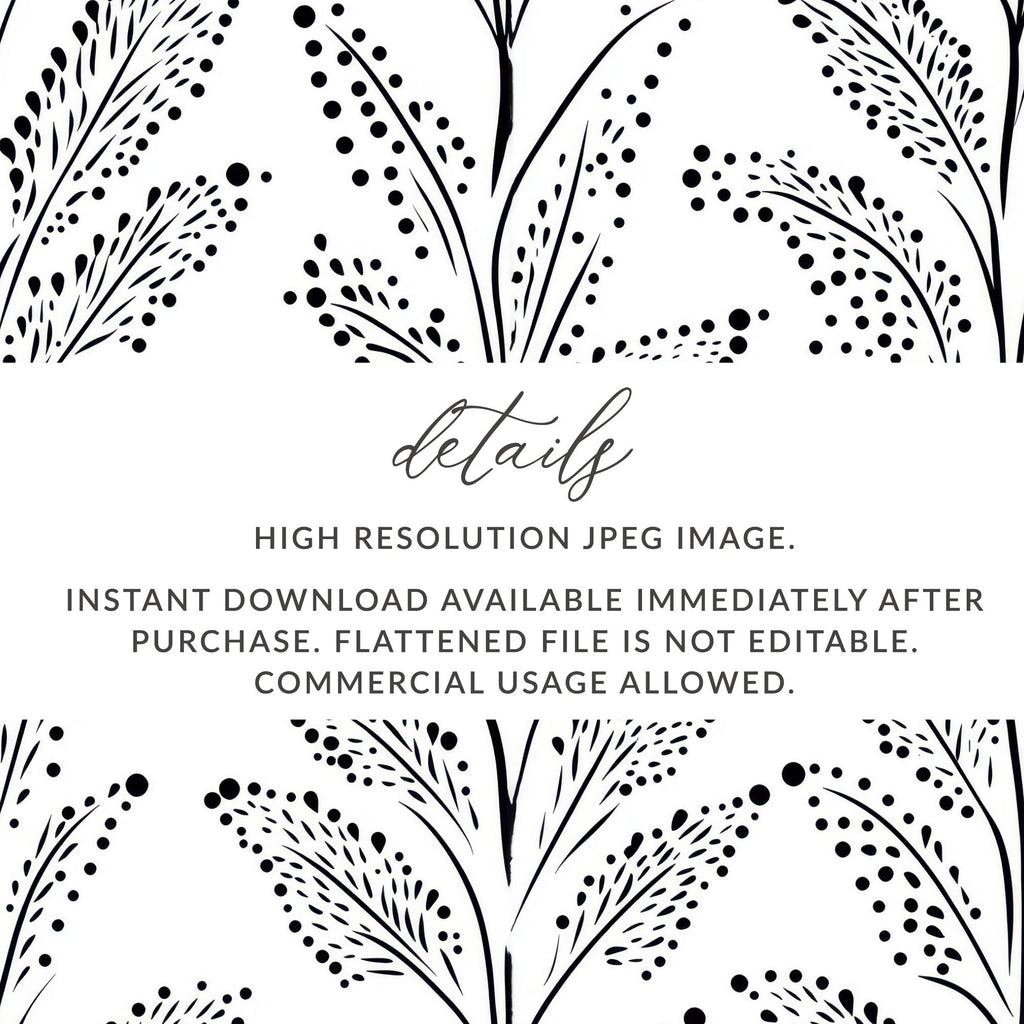 Black and White Abstract Doodle Digital Design, Geometric Pattern, Dotted Leaf Doodle - Moore and Mountain