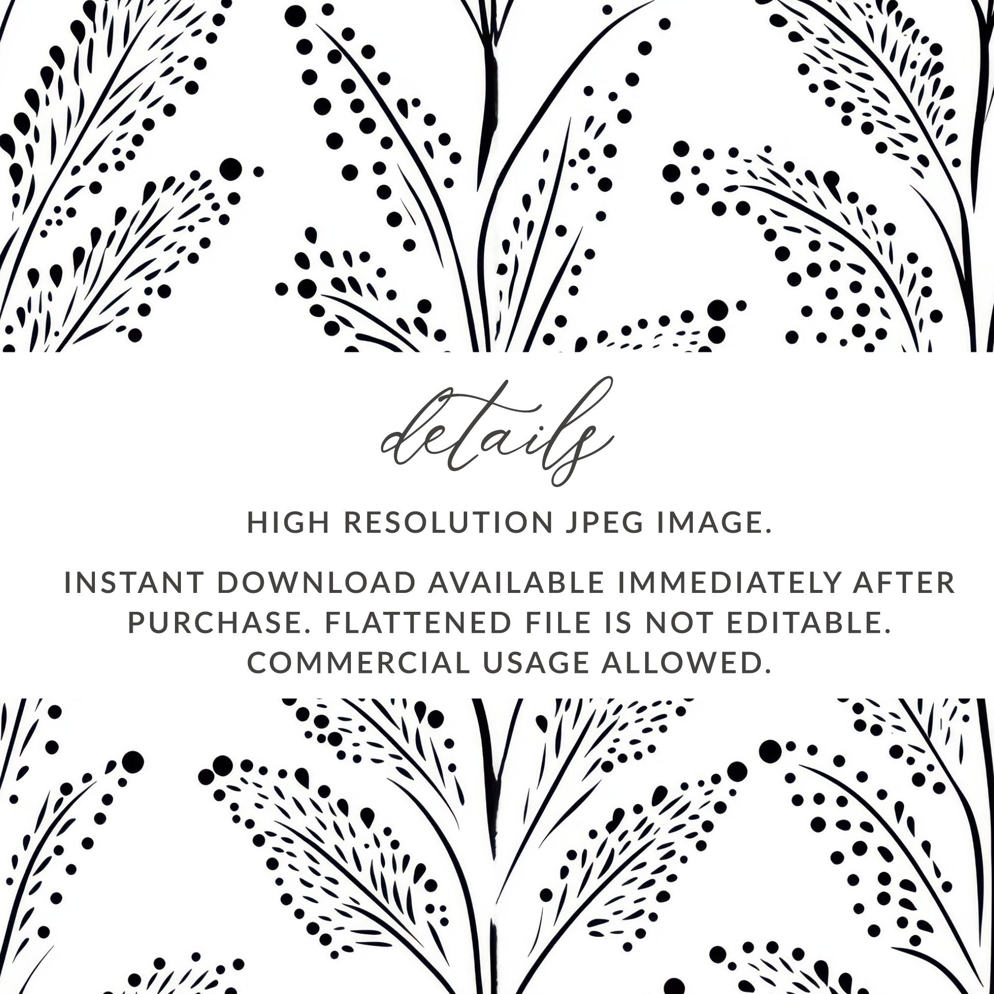 Black and White Abstract Doodle Digital Design, Geometric Pattern, Dotted Leaf Doodle - Moore and Mountain