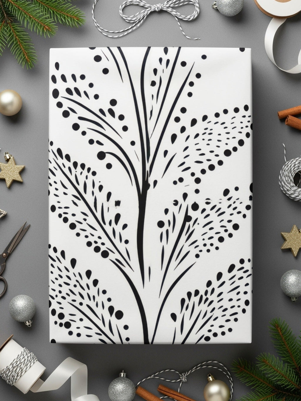 Black and White Abstract Doodle Digital Design, Geometric Pattern, Dotted Leaf Doodle - Moore and Mountain