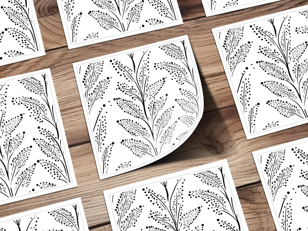 Black and White Abstract Doodle Digital Design, Geometric Pattern, Dotted Leaf Doodle - Moore and Mountain