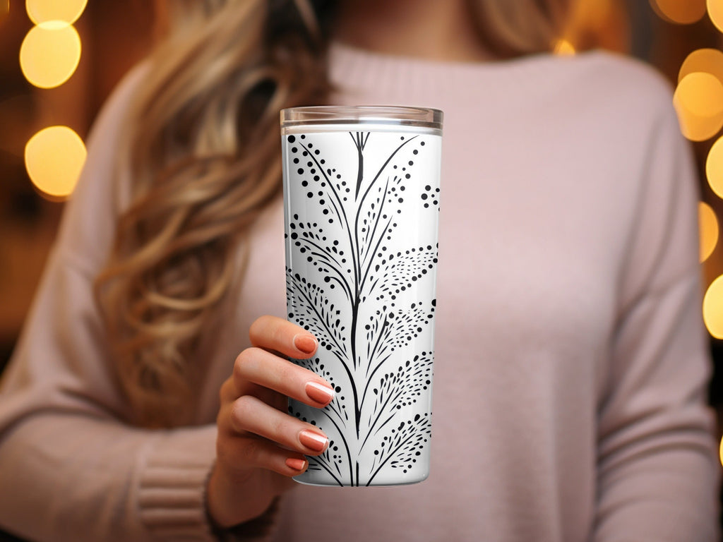 Black and White Abstract Doodle Digital Design, Geometric Pattern, Dotted Leaf Doodle - Moore and Mountain