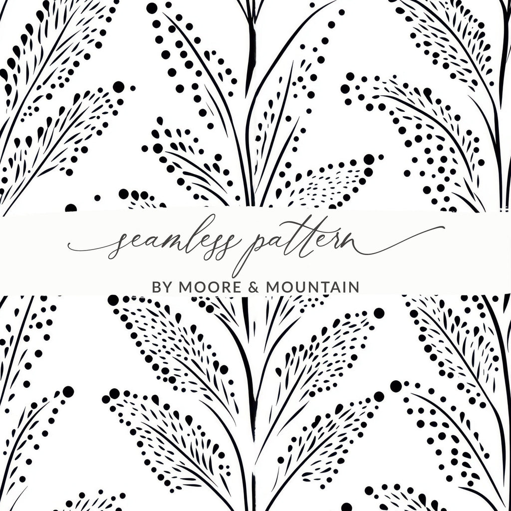Black and White Abstract Doodle Digital Design, Geometric Pattern, Dotted Leaf Doodle - Moore and Mountain