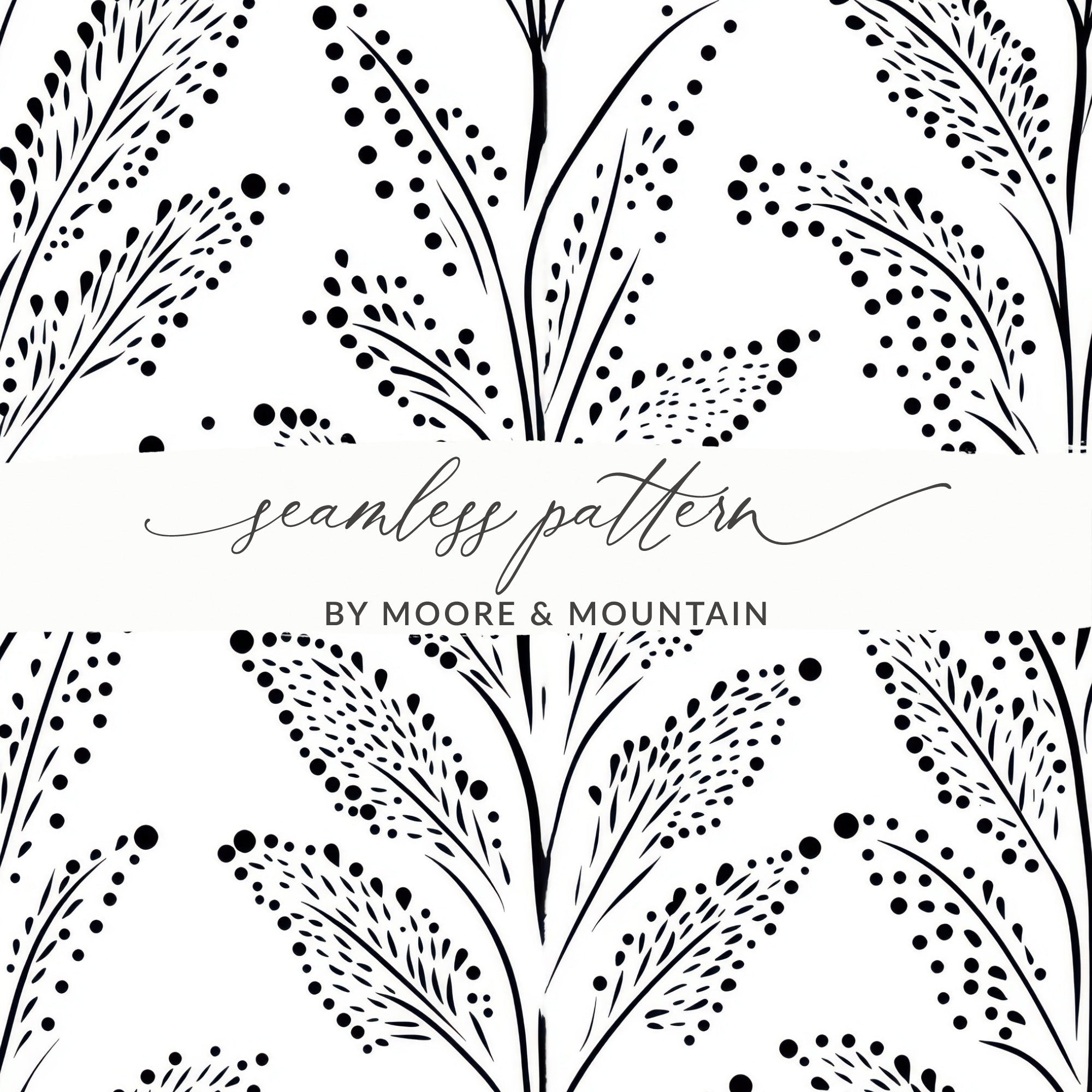 Black and White Abstract Doodle Digital Design, Geometric Pattern, Dotted Leaf Doodle - Moore and Mountain