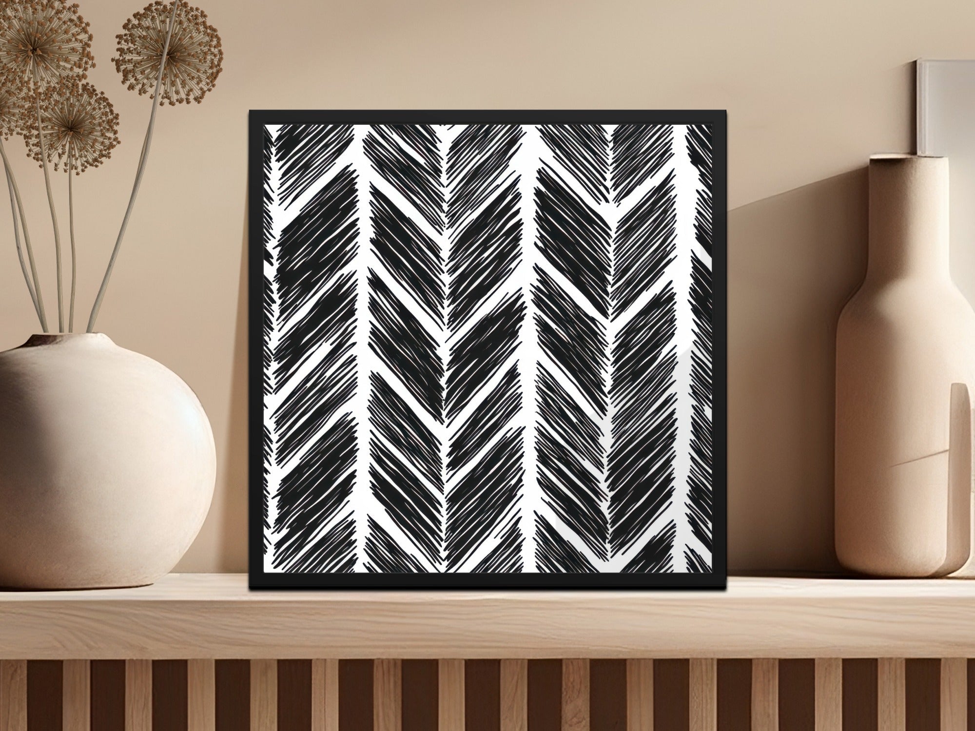 Black and White Abstract Doodle Digital Download, Feather Herringbone - Moore and Mountain