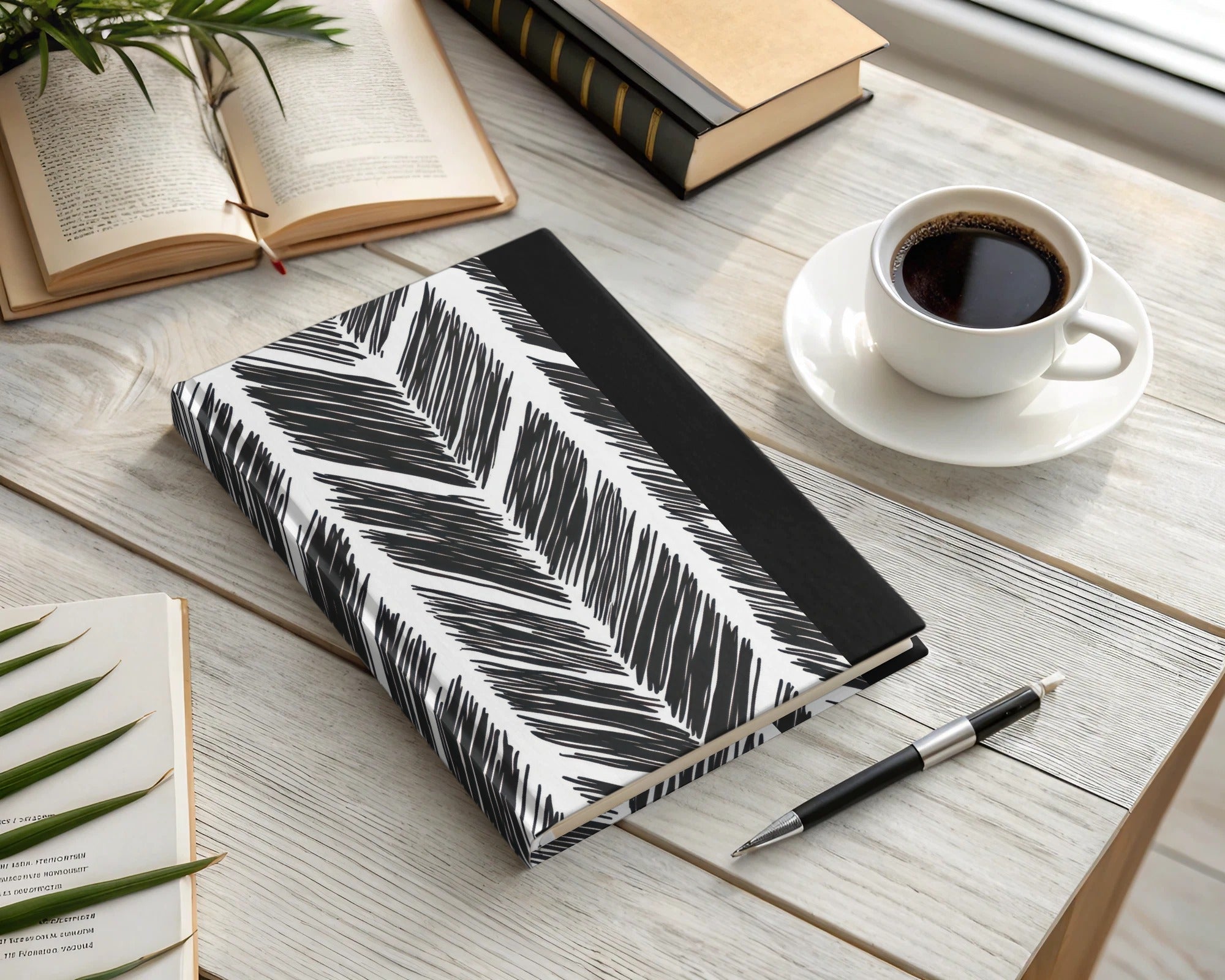 Black and White Abstract Doodle Digital Download, Feather Herringbone - Moore and Mountain