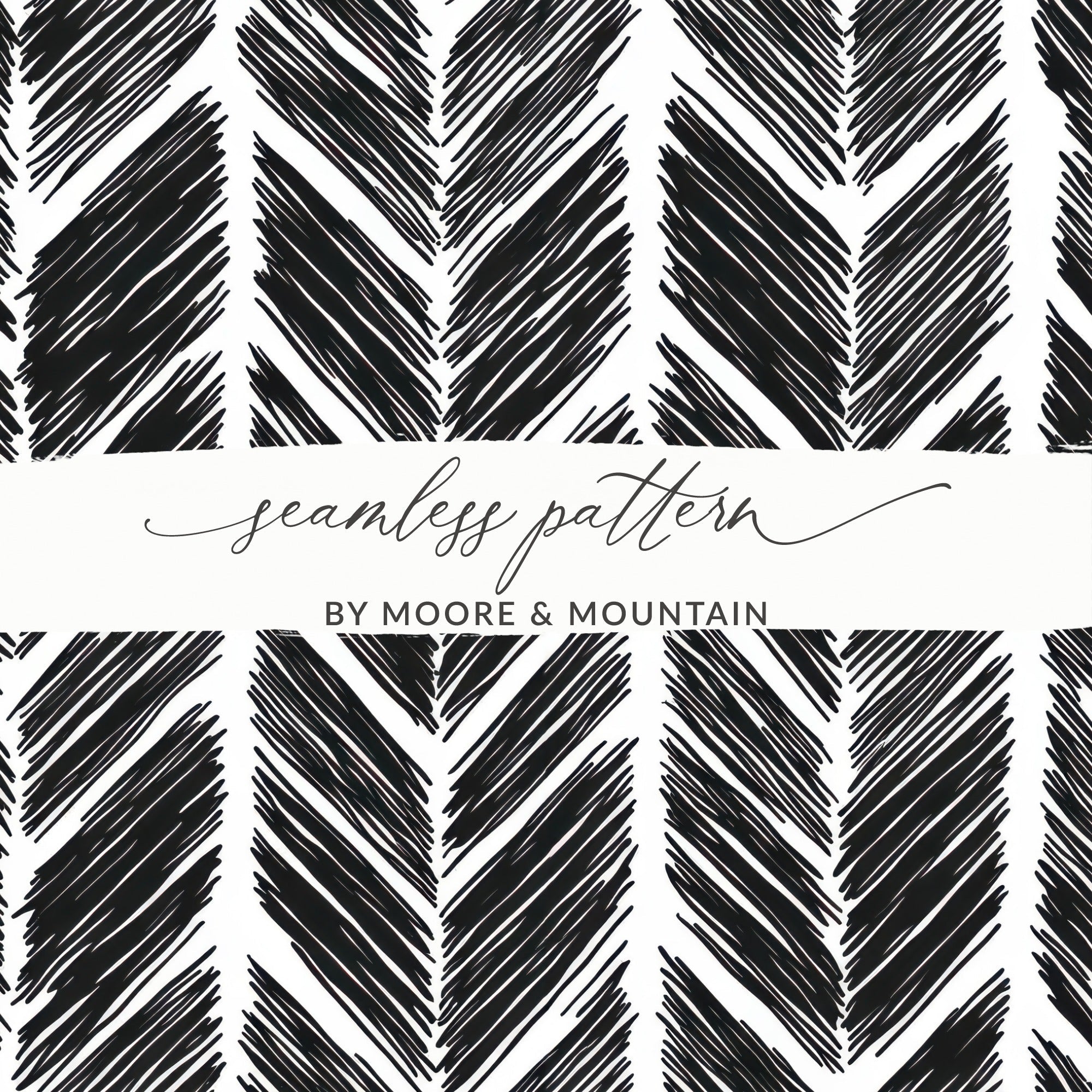 Black and White Abstract Doodle Digital Download, Feather Herringbone - Moore and Mountain