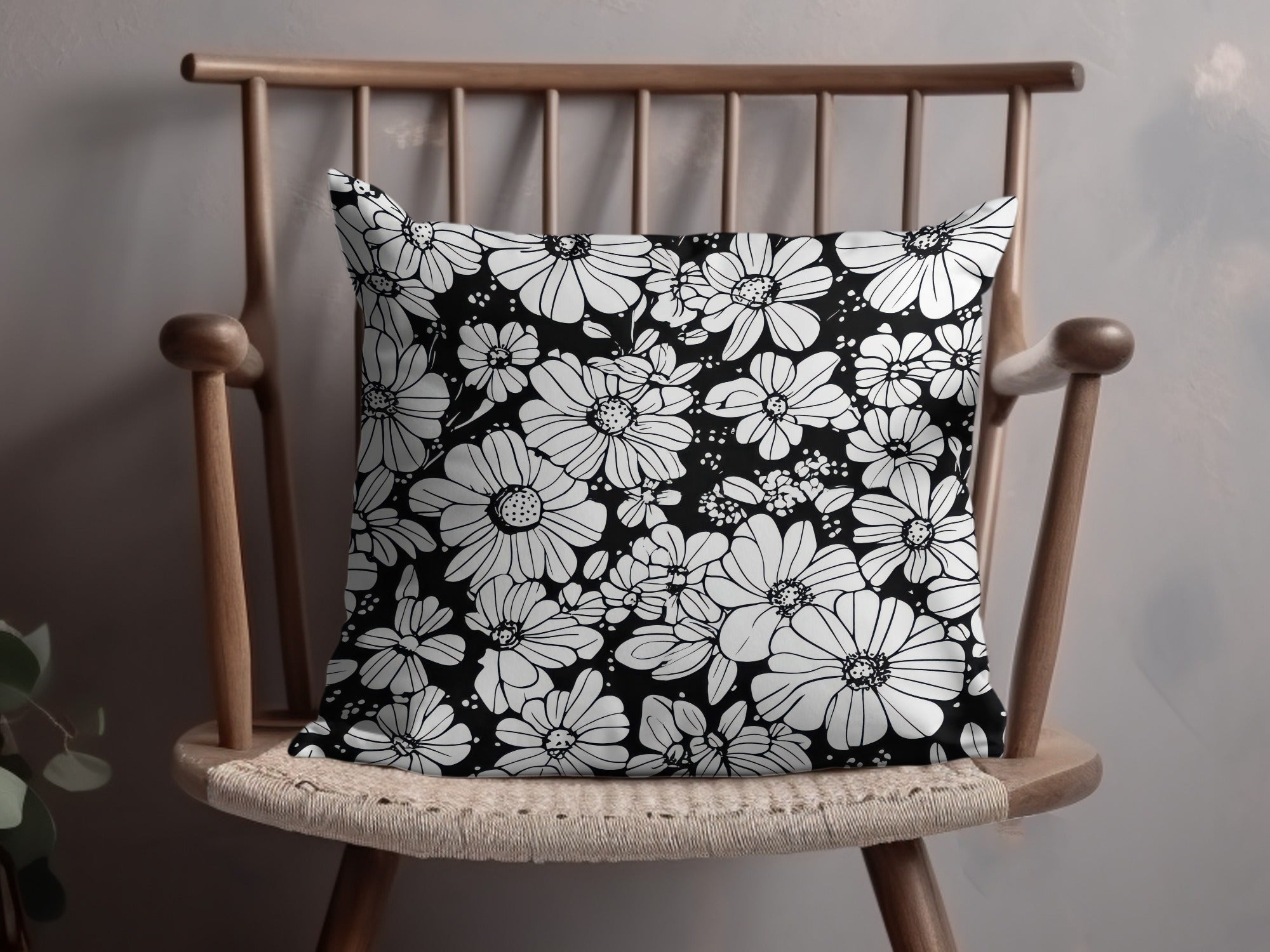 Black and White Abstract Doodle Digital, Groovy Flower Power Seamless Pattern - Moore and Mountain