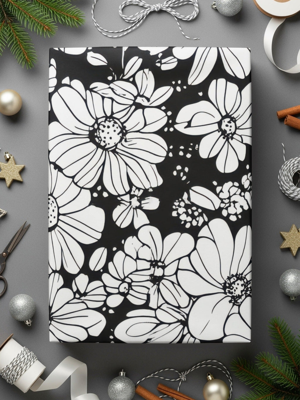 Black and White Abstract Doodle Digital, Groovy Flower Power Seamless Pattern - Moore and Mountain