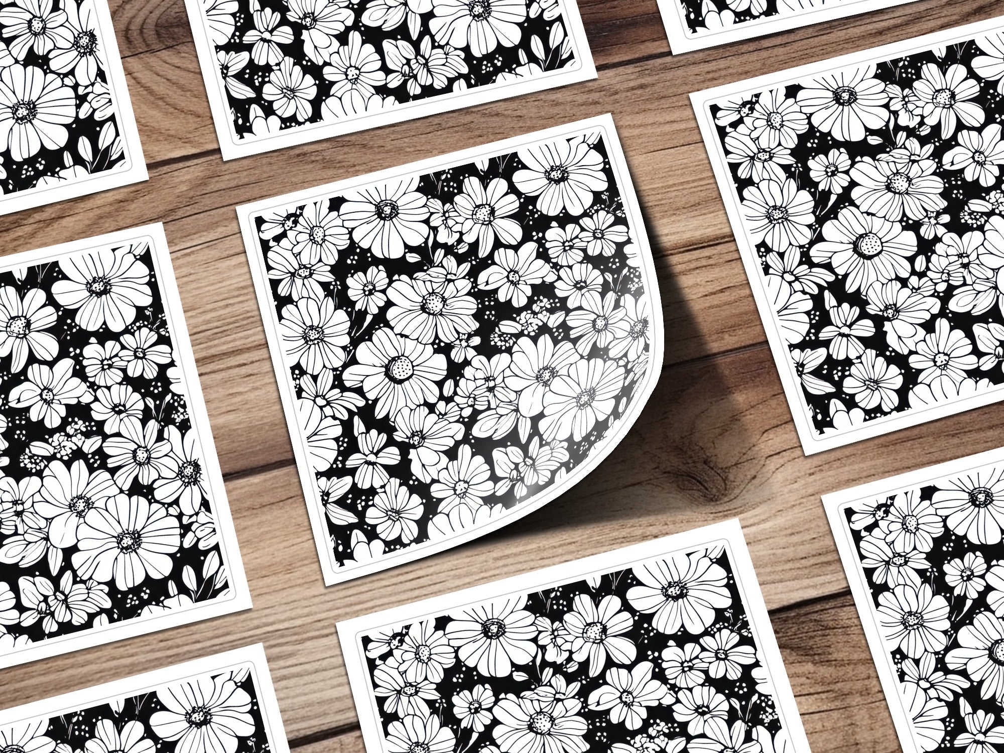 Black and White Abstract Doodle Digital, Groovy Flower Power Seamless Pattern - Moore and Mountain