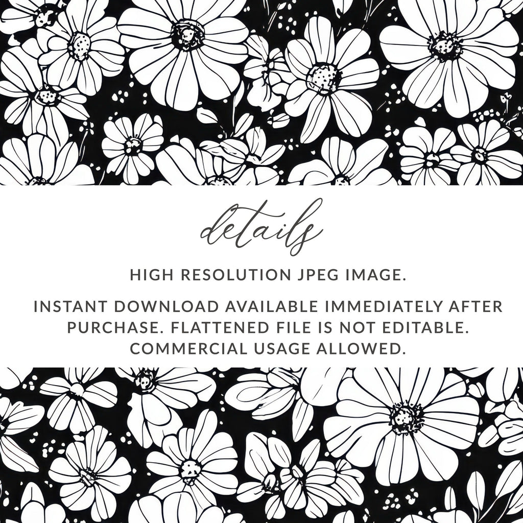 Black and White Abstract Doodle Digital, Groovy Flower Power Seamless Pattern - Moore and Mountain