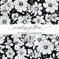 Black and White Abstract Doodle Digital, Groovy Flower Power Seamless Pattern - Moore and Mountain