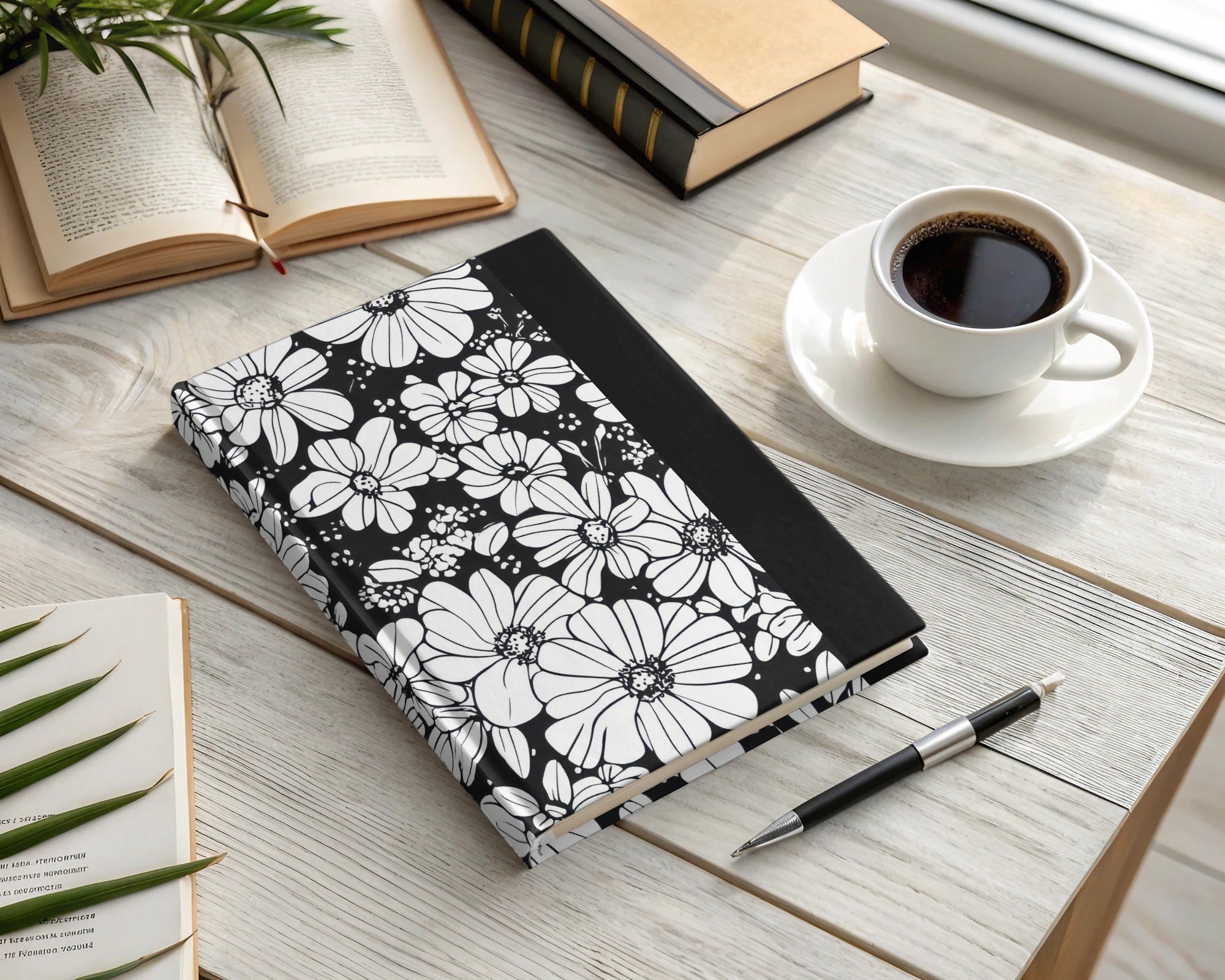 Black and White Abstract Doodle Digital, Groovy Flower Power Seamless Pattern - Moore and Mountain