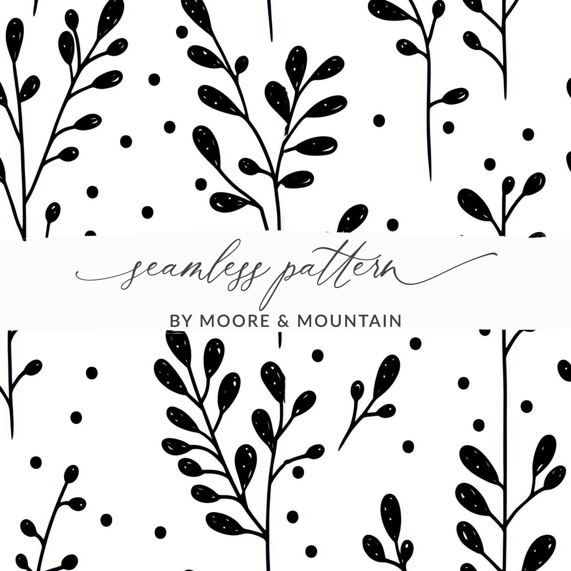 Black and White Abstract Doodle Digital Paper, Geometric Leaves Pattern, Minimalist Design, Scrapbooking Paper, Digital Background - Moore and Mountain