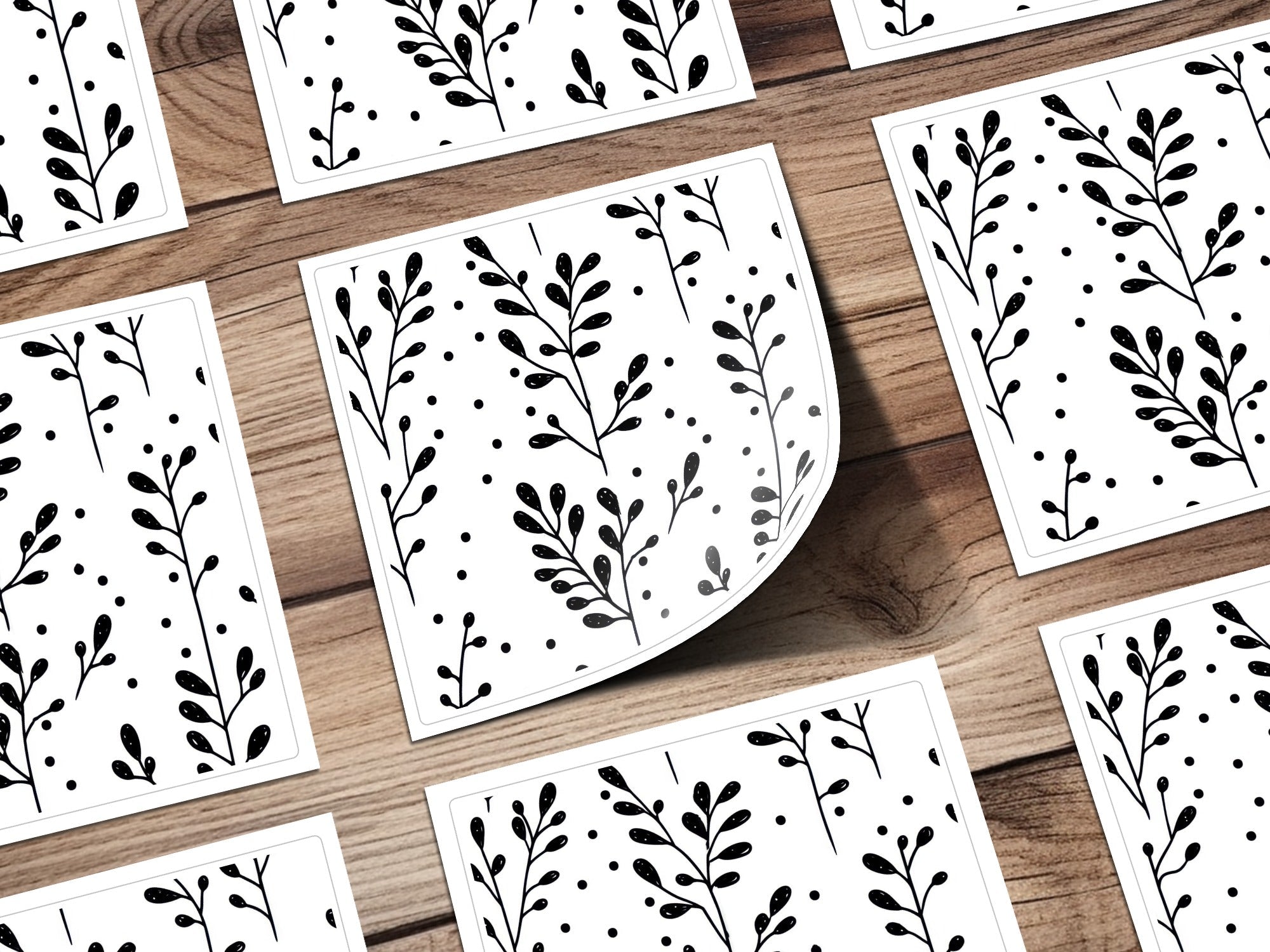 Black and White Abstract Doodle Digital Paper, Geometric Leaves Pattern, Minimalist Design, Scrapbooking Paper, Digital Background - Moore and Mountain