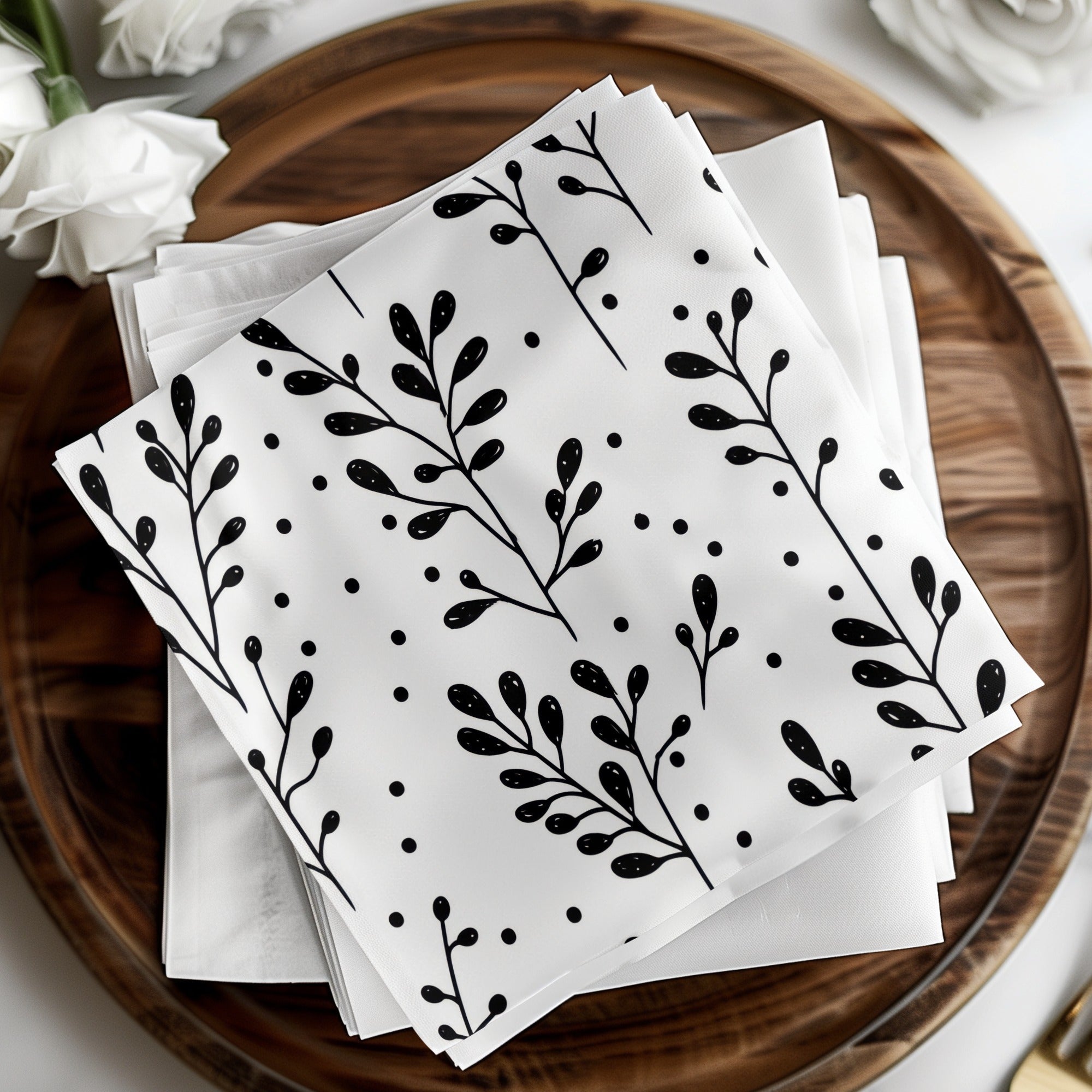 Black and White Abstract Doodle Digital Paper, Geometric Leaves Pattern, Minimalist Design, Scrapbooking Paper, Digital Background - Moore and Mountain