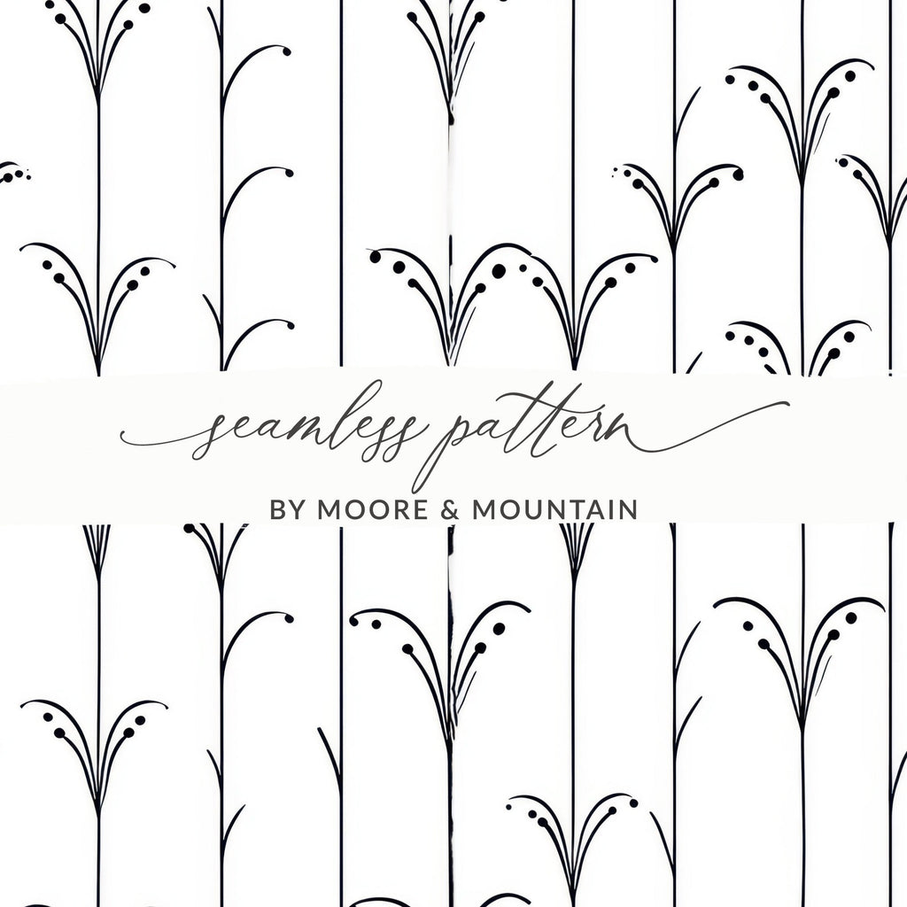 Black and White Abstract Doodle Digital Product, Modern Geometric Art Print, Art Nouveau Seamless Pattern - Moore and Mountain