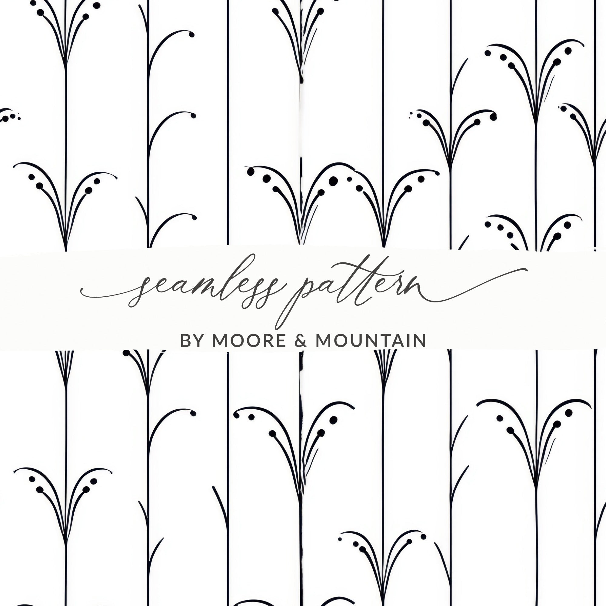 Black and White Abstract Doodle Digital Product, Modern Geometric Art Print, Art Nouveau Seamless Pattern - Moore and Mountain