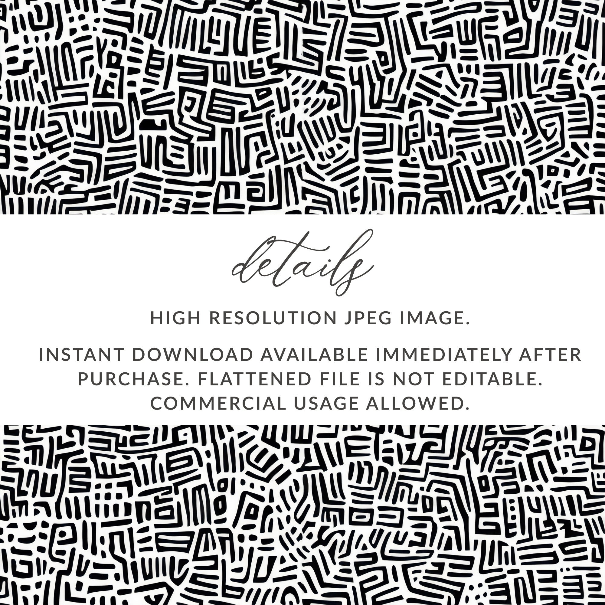 Black and White Abstract Doodle, Geometric Digital Pattern, Modern Printable Art, Trendy Background Design, Instant Download, Commercial Use - Moore and Mountain