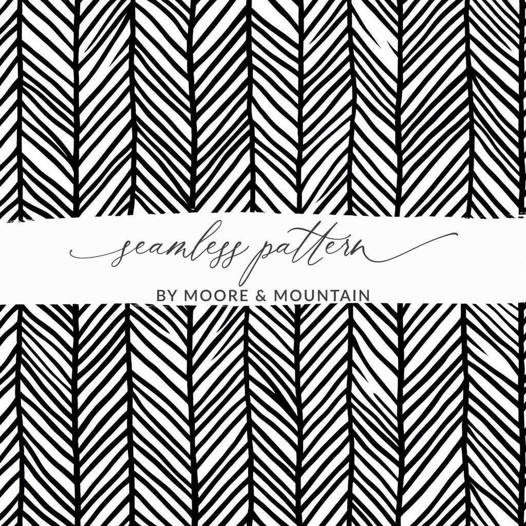 Black and White Abstract Doodle Geometric Digital Pattern, Seamless Design, Herringbone Doodle - Moore and Mountain