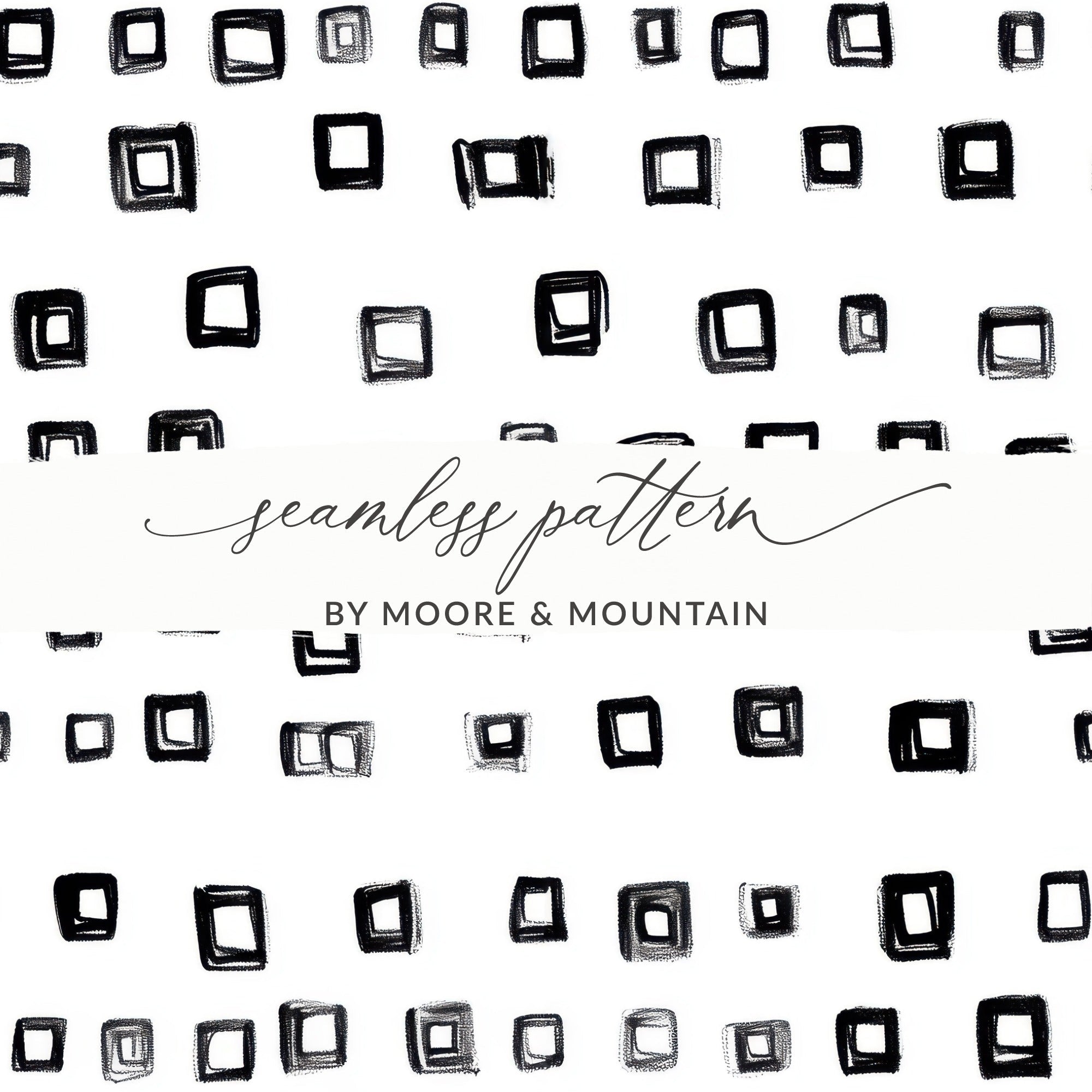 Black and White Abstract Doodle Geometric Digital Product, Minimalist Art Print, Square Pattern Digital Download - Moore and Mountain