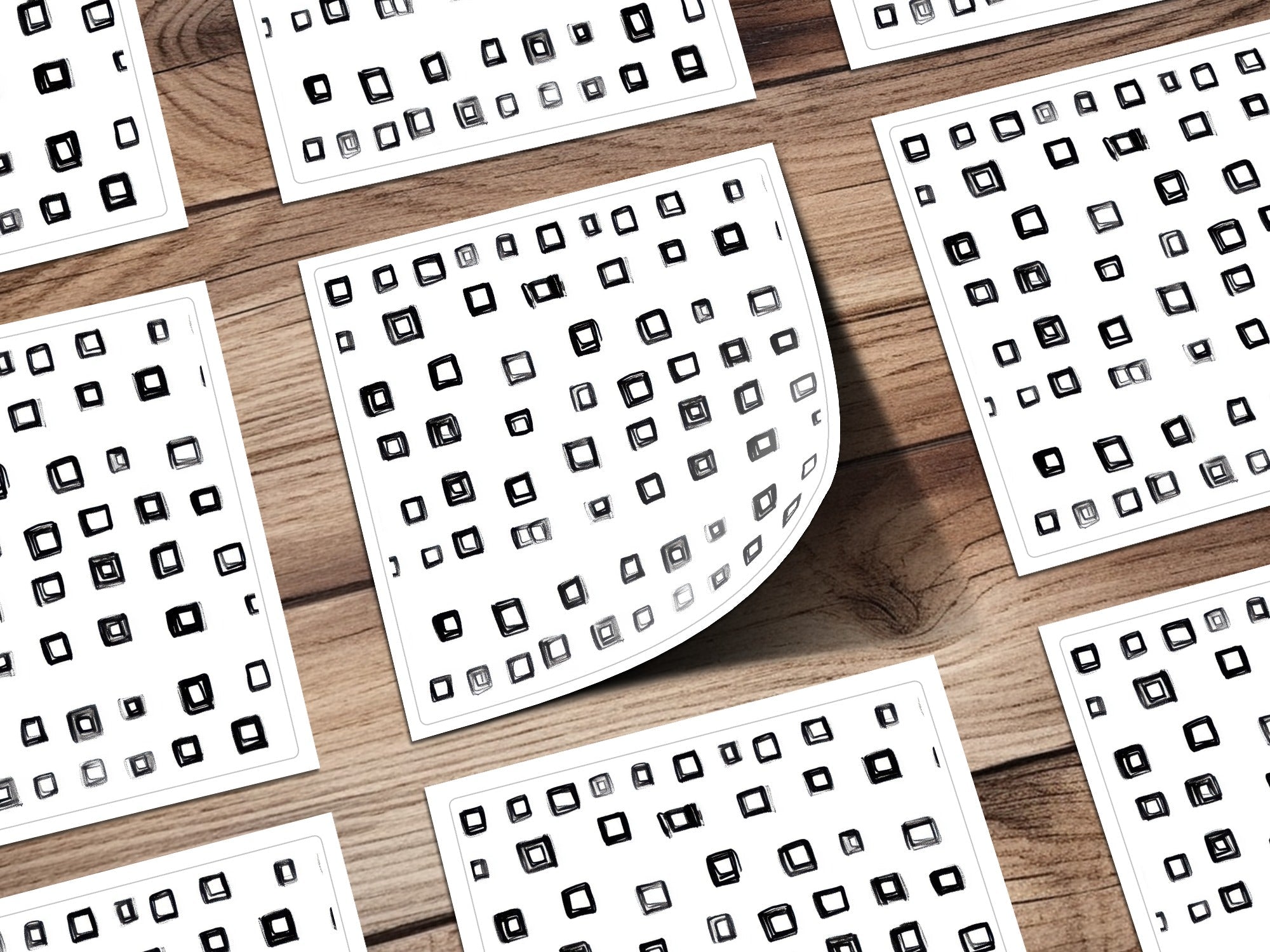 Black and White Abstract Doodle Geometric Digital Product, Minimalist Art Print, Square Pattern Digital Download - Moore and Mountain