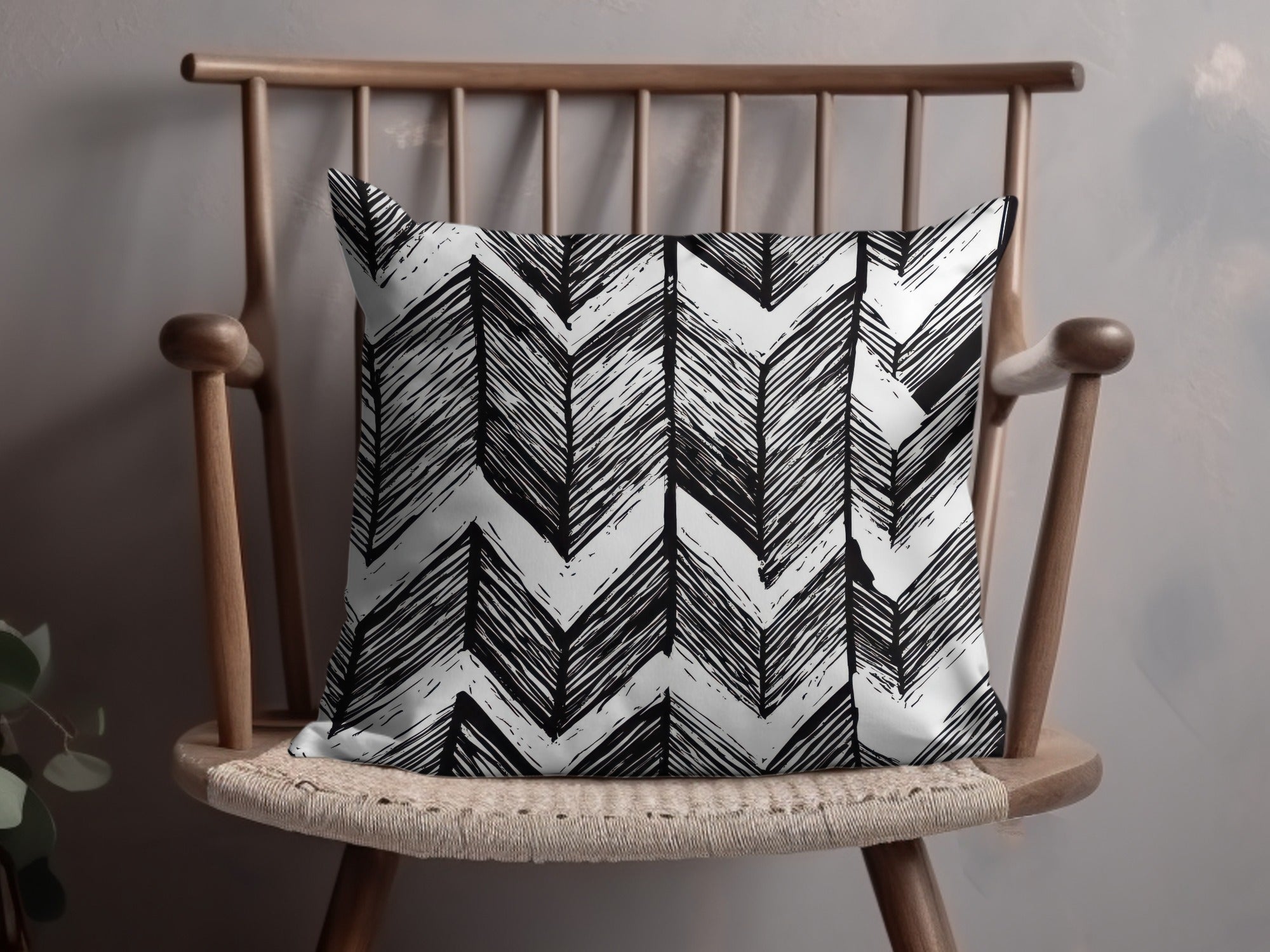 Black and White Abstract Doodle, Geometric Feather Herringbone - Moore and Mountain