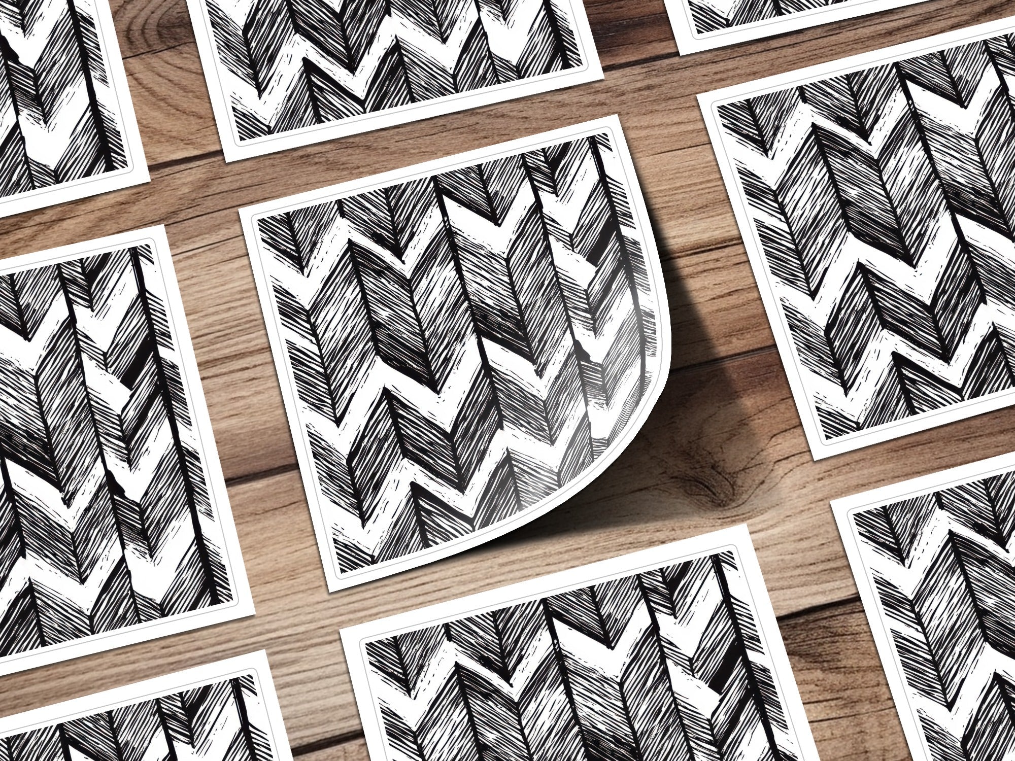Black and White Abstract Doodle, Geometric Feather Herringbone - Moore and Mountain