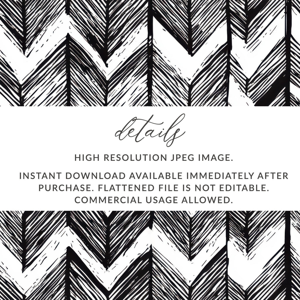 Black and White Abstract Doodle, Geometric Feather Herringbone - Moore and Mountain