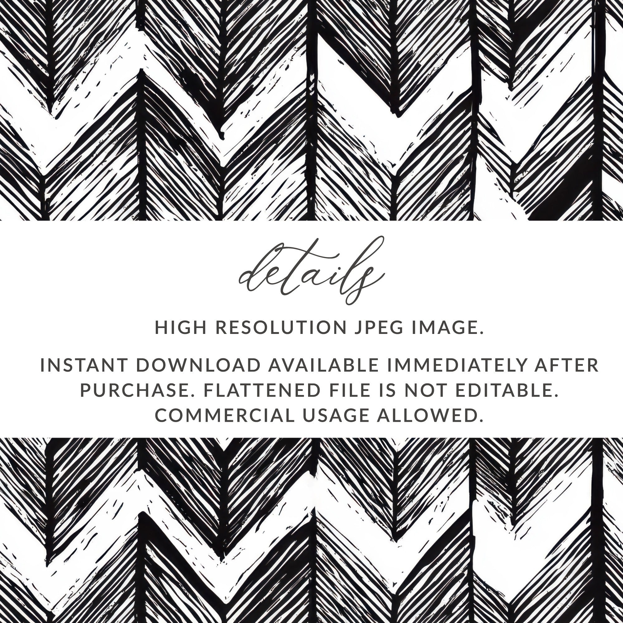 Black and White Abstract Doodle, Geometric Feather Herringbone - Moore and Mountain