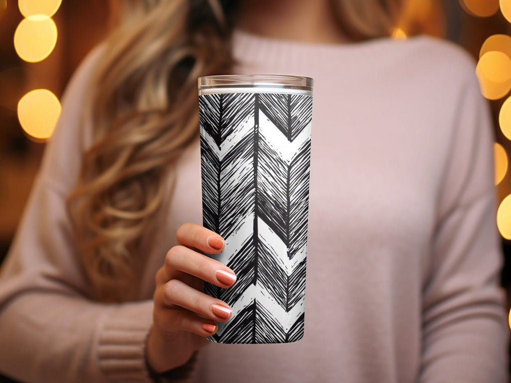 Black and White Abstract Doodle, Geometric Feather Herringbone - Moore and Mountain