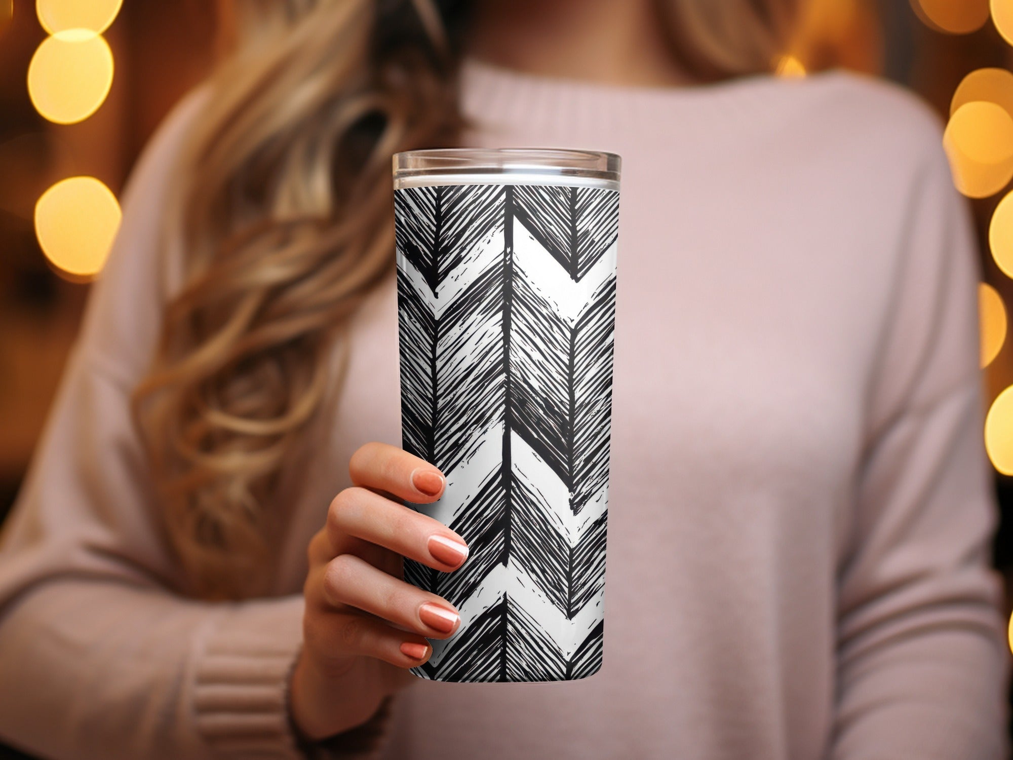 Black and White Abstract Doodle, Geometric Feather Herringbone - Moore and Mountain