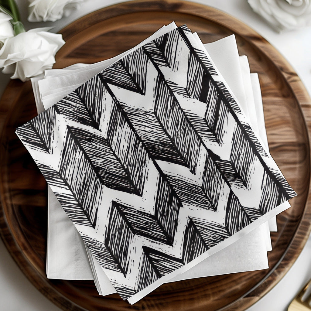 Black and White Abstract Doodle, Geometric Feather Herringbone - Moore and Mountain