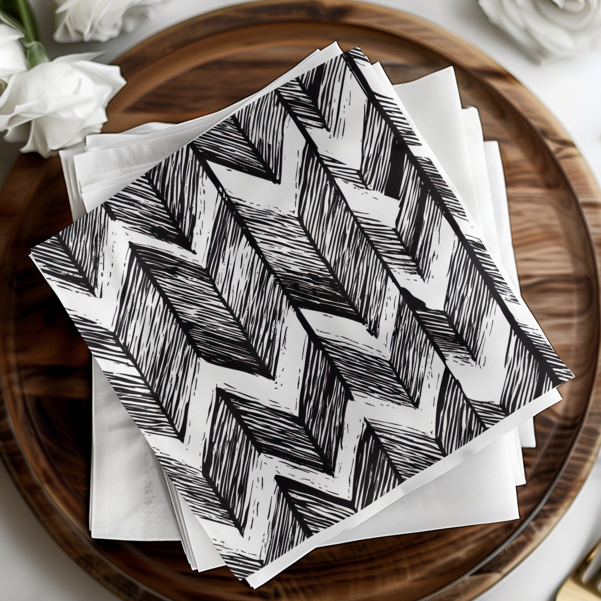 Black and White Abstract Doodle, Geometric Feather Herringbone - Moore and Mountain